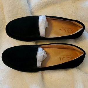 Black suede loafers